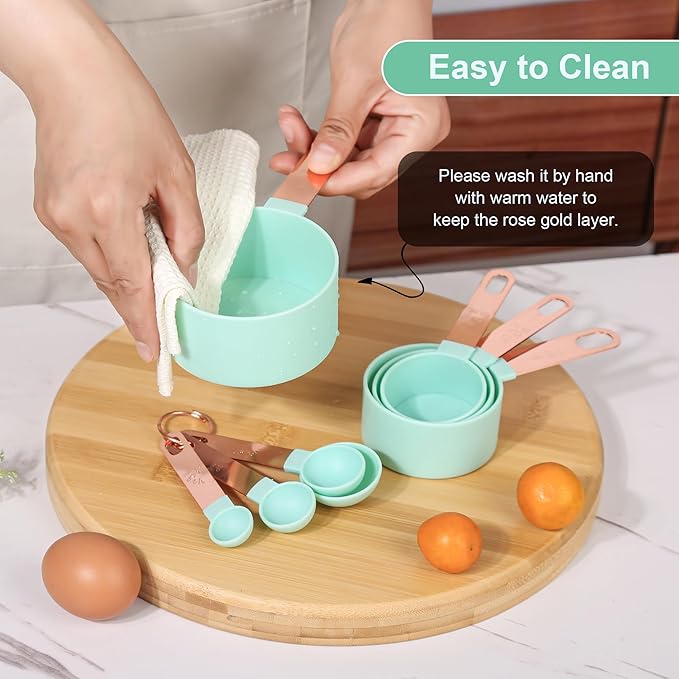 8-Piece Stackable Rose Gold Stainless Steel Handled Measuring Cups and Spoons for Measuring Dry and Liquid Ingredients (grey)