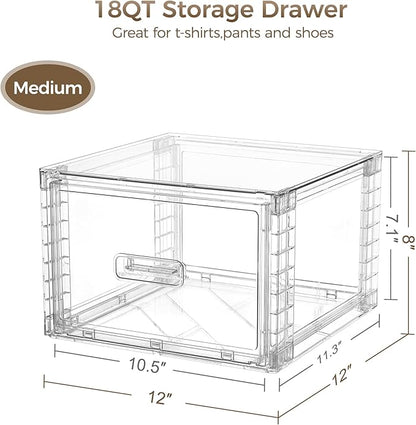 Vtopmart 2 Pack 18QT Clear Stackable Storage Drawers,Easily Assemble Closet Organizers,Plastic Storage Bins for Bathroom,Cabinet,Kitchen Pantry,Under Sink Organization(Medium)