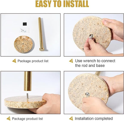 Koville Paper Towel Holder Countertop, Standing Paper Roll Holder with 6" Weighted Marble Base, Stone Paper Towel Holder with Gold Stainless Steel Rod for Kitchen Bathroom (Golden River)