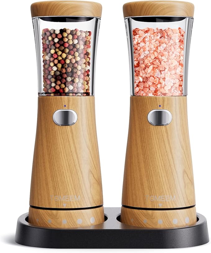 Electric Salt and Pepper Grinder Set with Storage Base, Stainless Steel Rechargeable Salt and Pepper Grinder Set with 4.5 oz Large Capacity, 1.8" Wide Mouth, Adjustable Coarseness, Ideal for Kitchen by Tomeem