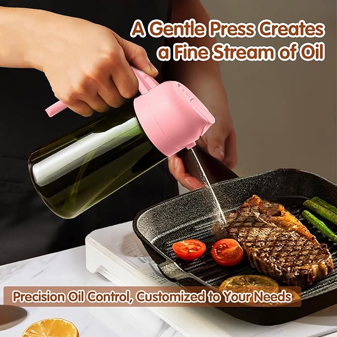 YARRAMATE 2Pcs 16oz/470ml Dark Green Oil Sprayer for Cooking with Stickers, Food-grade Premium 2 in 1 Olive Oil Dispenser Bottle for Kitchen Gadgets, Air Fryer, Salad, Frying, BBQ (Pink&Black) - Image 5