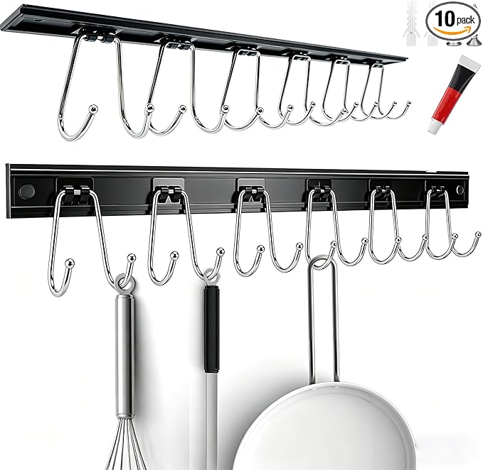 Cociat 2PCS Utensil Racks with 12 Hooks 17.2 Inch Kitchen Utensil Holders Hanging Utensil Rack Multifunctional (17.2 inch Black) by Cociat