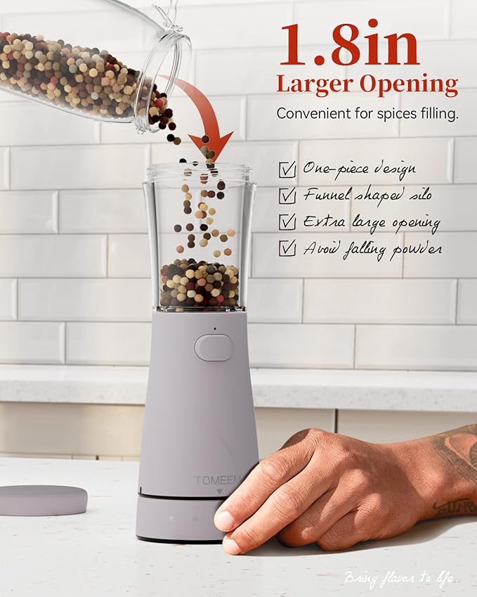 Electric Salt and Pepper Grinder Set with Storage Base, Stainless Steel Rechargeable Salt and Pepper Grinder Set with 4.5 oz Large Capacity, 1.8" Wide Mouth, Adjustable Coarseness, Ideal for Kitchen - Image 5