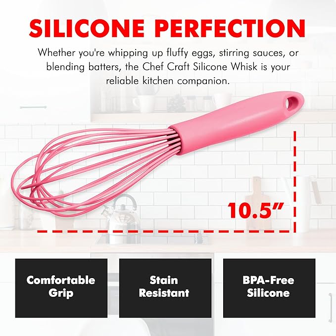 Chef Craft Premium Silicone Wire Cooking Whisk, 10.5 inch, Pink - Image 4