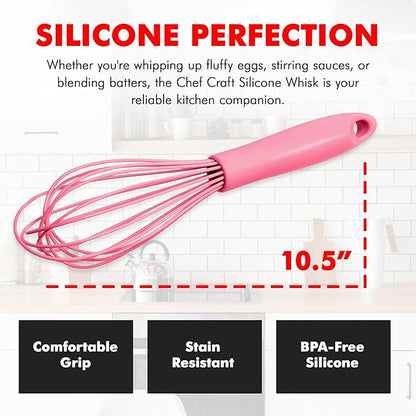Chef Craft Premium Silicone Wire Cooking Whisk, 10.5 inch, Pink - Image 4