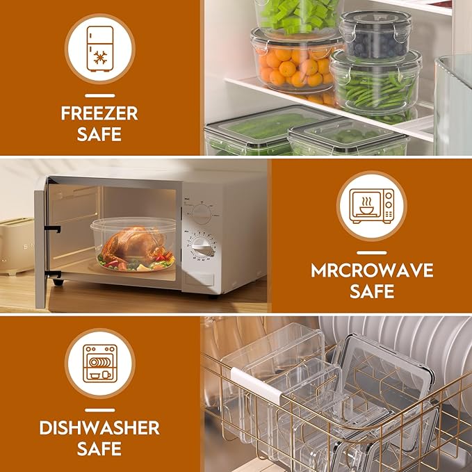 48 PCS Food Storage Containers with Lids Airtight (24 Containers & 24 Lids), Leak proof Meal Prep Container Set for Kitchen Storage, BPA-free, PVC-free Plastic, Microwave/Dishwasher Safe, Labels & Pen - Image 4