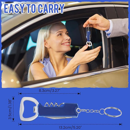 Ziliny 24 Pcs Bottle Opener Keychain Bulk Wine Bottle Beer Opener Keychain 3.27" Stainless Steel Corkscrew Waiter Corkscrew Wine Keyring Gifts for Christmas Bar Party Wedding Home (Blue)
