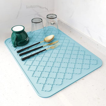 AMOAMI-Dish Drying Mats for Kitchen Counter-Silicone Dish Drying Mat-Kitchen Dish Drying Pad Heat Resistant Mat-Kitchen Gadgets Kitchen Accessories Kitchen Small Appliances(12" x 16", LIGHT BLUE) by AMOAMI