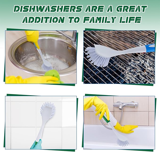 Hsei 20 Pcs Blue and Green Kitchen Scrub Dish Brush Bulk with 11 Inch Anti Slip Handle Cleaning Dish Scrubber with Stiff Bristles Washing Scrub Brushes for Housekeeping for Pots and Pans, Kitchen Sink - Image 3