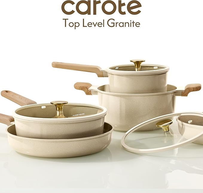 CAROTE 14Pcs Pots and Pans Set Non stick, Ceramic Cookware Set, Non-toxic Kitchen Cooking Set, PFAS and PFOA Free - Image 8