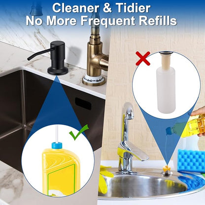 Husfunov Soap Dispenser for Kitchen Sink, Built in Sink Soap Dispenser (Matte Black), Countertop Dish Soap Dispenser Stainless Steel Pump with 47" Extension Tube kit, No Need to Frequent Refills - Image 2