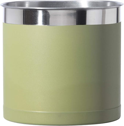 Oggi Stainless Steel Jumbo Utensil Holder - 7" Utensil Caddy, Weighted Base for Stability - Extra Large Utensil Crock and Countertop Utensil Organizer, Olive by OGGI