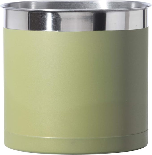 Oggi Stainless Steel Jumbo Utensil Holder - 7" Utensil Caddy, Weighted Base for Stability - Extra Large Utensil Crock and Countertop Utensil Organizer, Olive by OGGI