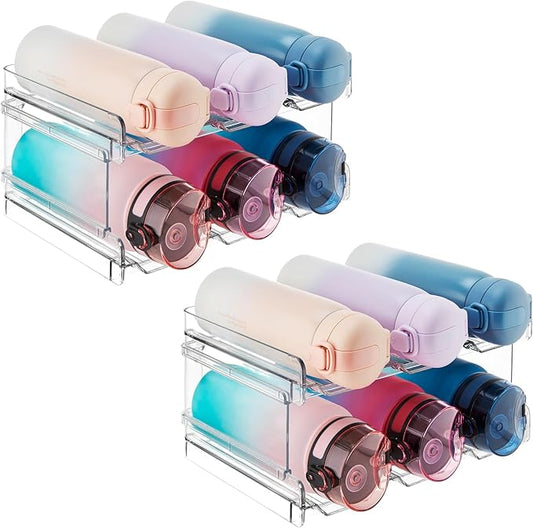 Lifewit 2 Tier Stackable Water Bottle Organizer for Cabinet, 2 Pack Plastic Bottle Holder Fits 6 Bottles/Tumblers up to 3.8" Diameter for Pantry/Countertop/Cupboard, 28 x 19 x 15 cm/11 x 7.5 x 5.7"