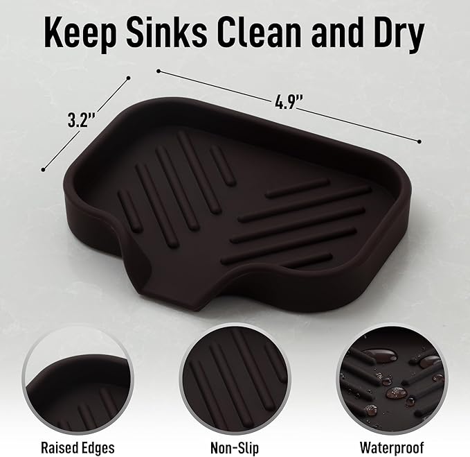 Zulay Kitchen Small Silicone Sponge Holder (4.9x3.3”) – Space-Saving Sink Organizer Tray for Sponge, Soap, Brush & More – Compact Non-Slip Dish for Kitchen & Bathroom (Chocolate) - Image 4