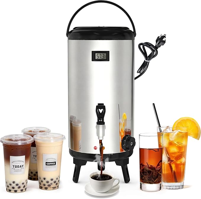 Electric Insulated Beverage Dispenser with Stand 2 Gallon Hot & Cold Drink Dispenser 86-230℉ Adjustable Temperature Real-Time Temperature Display for Tea and Coffee (Silver) by Vtsmax