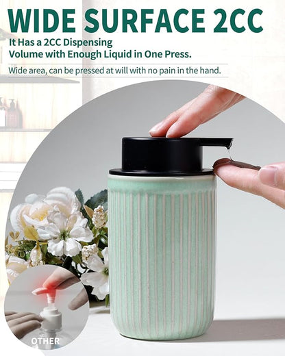 BosilunLife Dish Hand Soap Dispenser - Liquid Pump Soap Dispenser for Bathroom Deco Light Green 12oz Ceramic Kitchen Dish Dispenser with Rust-Proof Liquid Pump Modern Refillable Lotion Bottles