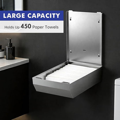 Paper Towel Dispenser Wall Mount, Keyless Magnetic Closure, Brushed Stainless Steel Bathroom Paper Towel Holder, Holds 500 Multifold or 400 C-Fold Towels, Ideal for Bathroom, Kitchen & Home - Image 3