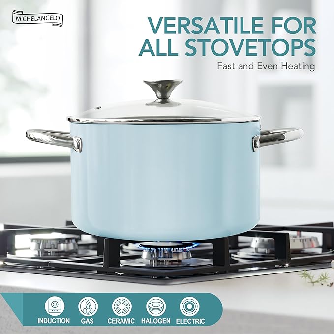 MICHELANGELO Stock Pot with Lid, 6 Quart Cooking Pot with Ceramic Coating, Nonstick Ceramic Soup Pot with Lid, Induction Compatible - 6QT Stockpot, Blue - Image 2