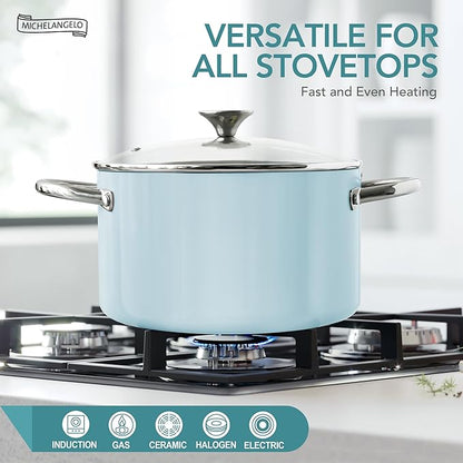 MICHELANGELO Stock Pot with Lid, 6 Quart Cooking Pot with Ceramic Coating, Nonstick Ceramic Soup Pot with Lid, Induction Compatible - 6QT Stockpot, Blue - Image 2