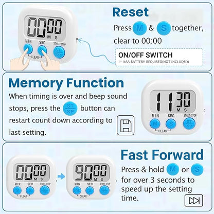 12 Pack Multi-Function Digital Timers, Magnetic Large LCD Display Loud Alarm Countdown Timers, Extensively Use in Classroom, Break Time, Gym, Meeting, Cooking - Image 7