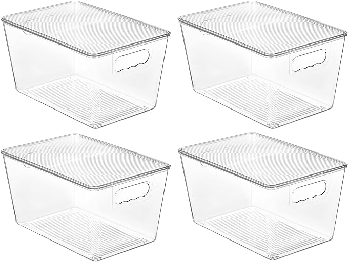 Vtopmart 4 Pack Clear Stackable Storage Bins with Lids, Large Plastic Containers with Handle for Pantry Organizer and Storage,Perfect for Kitchen,Fridge,Cabinet, Closet,Bathroom Organization by Vtopmart