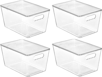 Vtopmart 4 Pack Clear Stackable Storage Bins with Lids, Large Plastic Containers with Handle for Pantry Organizer and Storage,Perfect for Kitchen,Fridge,Cabinet, Closet,Bathroom Organization by Vtopmart