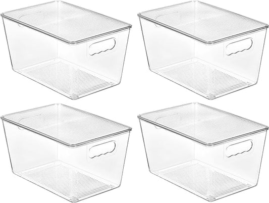 Vtopmart 4 Pack Clear Stackable Storage Bins with Lids, Large Plastic Containers with Handle for Pantry Organizer and Storage,Perfect for Kitchen,Fridge,Cabinet, Closet,Bathroom Organization by Vtopmart