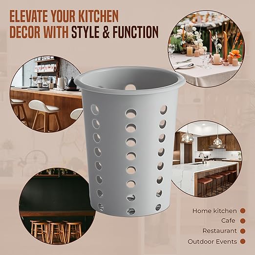 OCS Parts Perforated Utensil Drying Cups | Gray | Set of 3 | Plastic Flatware Holder Cylinders for Kitchen Counter Organization - Image 6