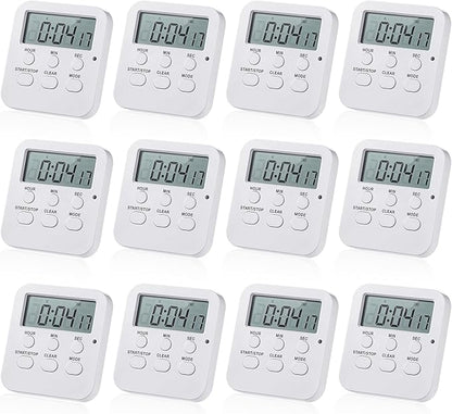 Weewooday 12 Pcs Digital Kitchen Magnetic Timer Bulk Classroom Count up Countdown Timer Large Digits Egg Loud Alarm Cute Desk Stopwatch for Teacher Kids Cooking Office(White,Cute Style)