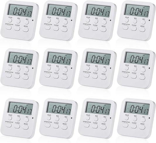 Weewooday 12 Pcs Digital Kitchen Magnetic Timer Bulk Classroom Count up Countdown Timer Large Digits Egg Loud Alarm Cute Desk Stopwatch for Teacher Kids Cooking Office(White,Cute Style)