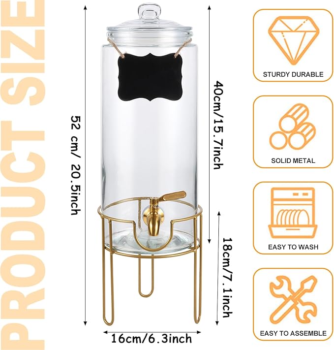 1.5 Gallon Drink dispenser, Glass Beverage Dispenser With Stand, Drink Dispensers for Parties With Stainless Steel Spigot + Marker & Chalkboard 100% Leakproof. Perfect For Parties And Daily Use - Image 2