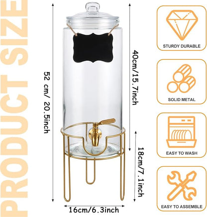 1.5 Gallon Drink dispenser, Glass Beverage Dispenser With Stand, Drink Dispensers for Parties With Stainless Steel Spigot + Marker & Chalkboard 100% Leakproof. Perfect For Parties And Daily Use - Image 2