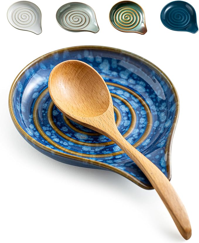 LAUCHUH Spoon Rest for Stove Top, 5” Ceramic Spoon Holder Cooking Utensil Holder for Mother's Day, Kitchen Countertops, Ladle, Cooking Spoons, Spatula, Tongs, Heat-Resistant, Starry Blue