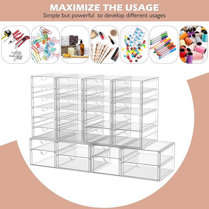 caktraie Makeup Organizer Storage With 30 Drawers, 6 Pcs Desktop Office Supplies, Desk Organizers, Clear Accessories, Dustproof Drawer and for Make Up, Jewelry, Pen, Stationary - Image 6