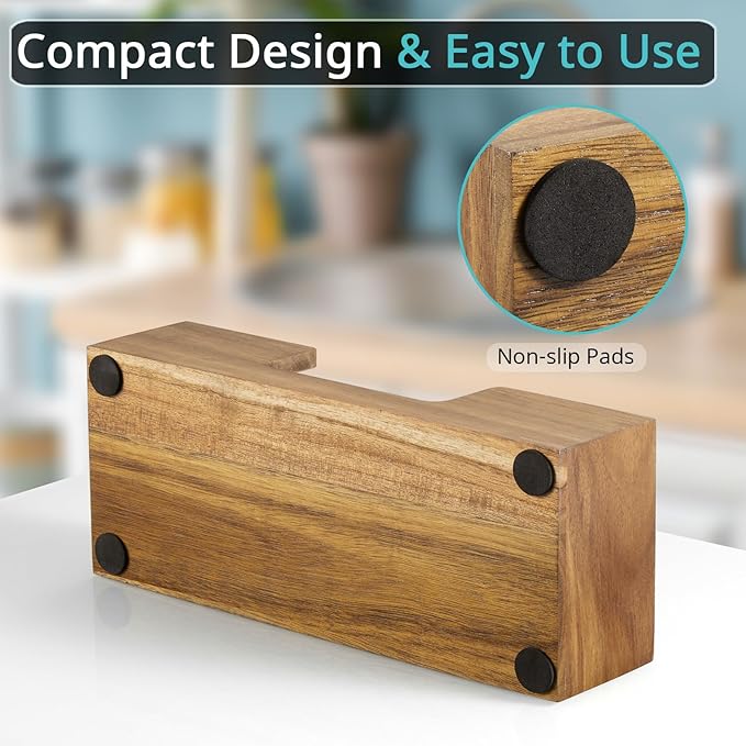 Paper Towel Dispenser Countertop, Acacia Wood Bathroom Paper Towel Holder, Black Napkin Holder for Kitchen, Countertop Multifold C-Fold, Z-Fold, Trifold Paper Hand Towel Dispenser for Toilet - Image 4