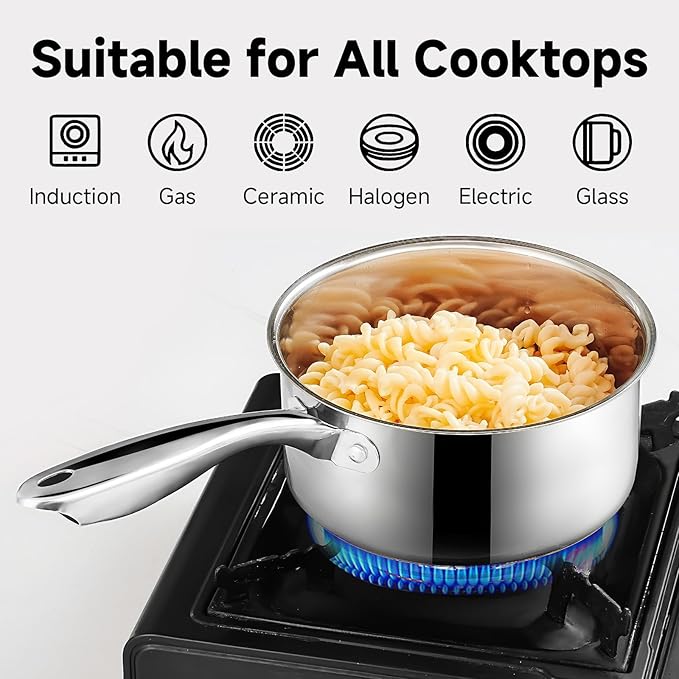 SLOTTET 1Qt & 2Qt & 3QT Stainless Steel Sauce Pan Set with Lid,6 Pcs Non Stick Saucepan,Small Kitchen Pots,Induction Compatible,PFOA FREE - Image 3