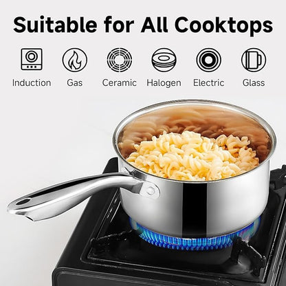 SLOTTET 1Qt & 2Qt Stainless Steel Sauce Pan Set with Lid,4 Pcs Non Stick Saucepan,Small Kitchen Pots,Induction Compatible,PFOA FREE - Image 3