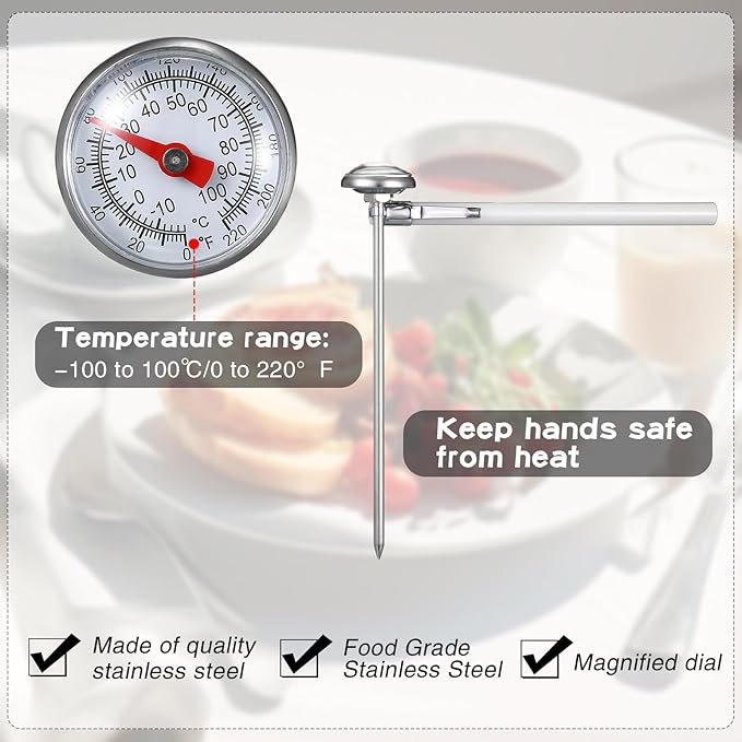 Xuhal 6 Pcs Stainless Steel Kitchen Thermometer with 5 Inch Long Stem 1 Inch Dial Thermometer Milk Frothing Food for Oven Probe Meat Grill BBQ Cooking Chocolate Water(White) - Image 5