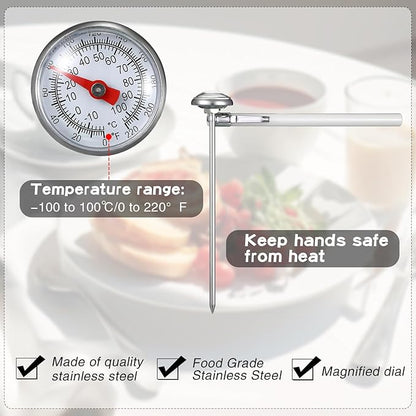 Xuhal 6 Pcs Stainless Steel Kitchen Thermometer with 5 Inch Long Stem 1 Inch Dial Thermometer Milk Frothing Food for Oven Probe Meat Grill BBQ Cooking Chocolate Water(White) - Image 5