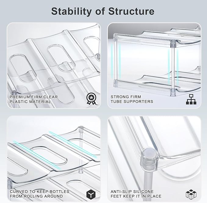 LARGER Compartment - Stackable Water Bottle Organizer Holder - for Stanley & Others' Large Tumbler - Clear Wine Rack, Cup Bottle Holder for Cabinet Home Countertop Fridge Pantry Shelf, 4 Tier Hold 12 - Image 9