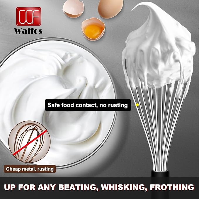 Stainless Steel Whisk Set with 7"+5" Mini whisks, Walfos Heavy Duty Whisks, Kitchen wisk (7+9+11in) Premium for Whisking, Blending, Beating, Frothing & Stirring. - Image 8