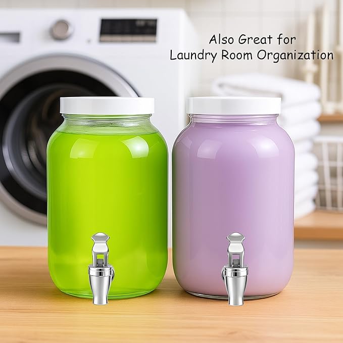 1 Gallon Large Glass Drink Dispensers for Parties, Glass Iced Beverage Dispensers with Spigot, Reusable Water Dispenser Countertop (2 Pack)