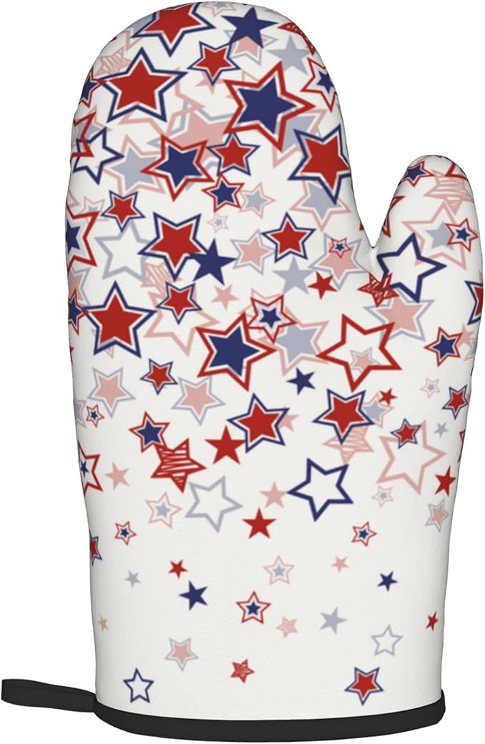 Stars Oven Mitts - Patriotic Kitchen Mitts Pot Holders Red White and Blue Hot Mitts 4th of July Hot Pads Sets of 2 for Cooking Baking Grilling - Image 8