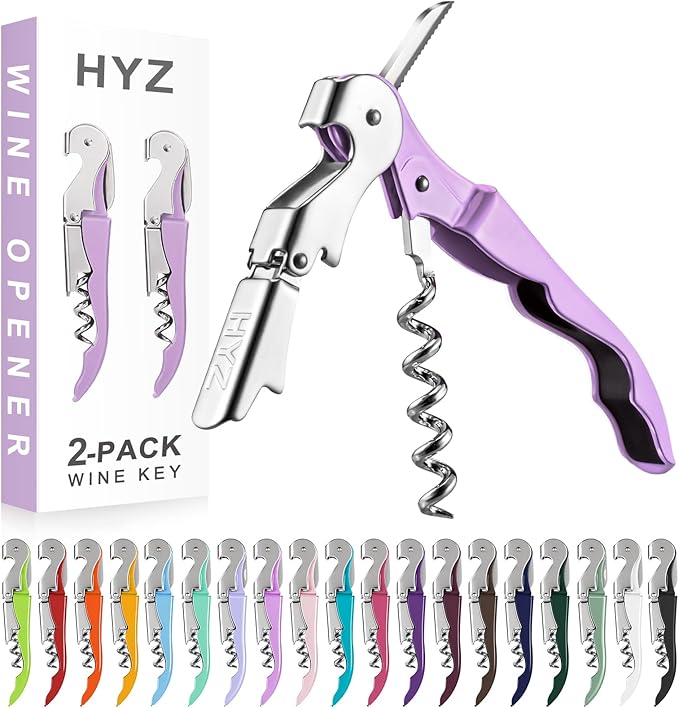 HYZ 2-Pack Wine Opener Waiter Corkscrew, Professional Wine Key for Servers, Bartender with Foil Cutter, Manual Wine Bottle Opener Double Hinged (Lilac) by HYZ