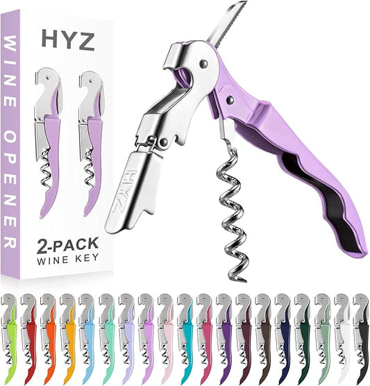 HYZ 2-Pack Wine Opener Waiter Corkscrew, Professional Wine Key for Servers, Bartender with Foil Cutter, Manual Wine Bottle Opener Double Hinged (Lilac) by HYZ