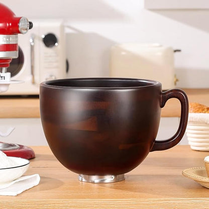 ULTICOR Premium Walnut Wood Mixing Bowl with Handle – Compatible with KitchenAid Mixer Bowl 4.5 & 5 QT Tilt-Head (K45, KSM75, KSM150 Series) – 5 Quart Wooden Bowl w/Stainless Steel Locking Base