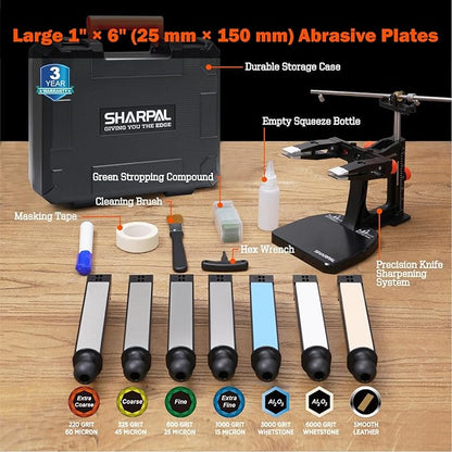 SHARPAL 202H Precision Knife Sharpening System–Adjustable Angle 10–35° Knife Sharpener Kit with 7 Abrasives (Diamond 220/325/600/1000, Whetstone 3000/6000, Leather Strop), Premium Fathers Day Gift - Image 2