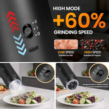 Gravity Electric Salt Grinder Set with Variable Grinding Speed, External Adjustable Coarseness, One Hand Operation, Upgraded Larger Capacity,White LED Light, Black 2 Pcs - Image 4