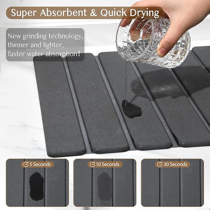 Large Stone Dish Drying Mat for Kitchen Counter, Thin & Light Quick Dry Stone Dishes Mat, Foldable Water Absorbing Diatomite Drying Pad for Kitchen Bathroom Sink Countertop (Pure Gray 24"×16" & 8"x4") - Image 3
